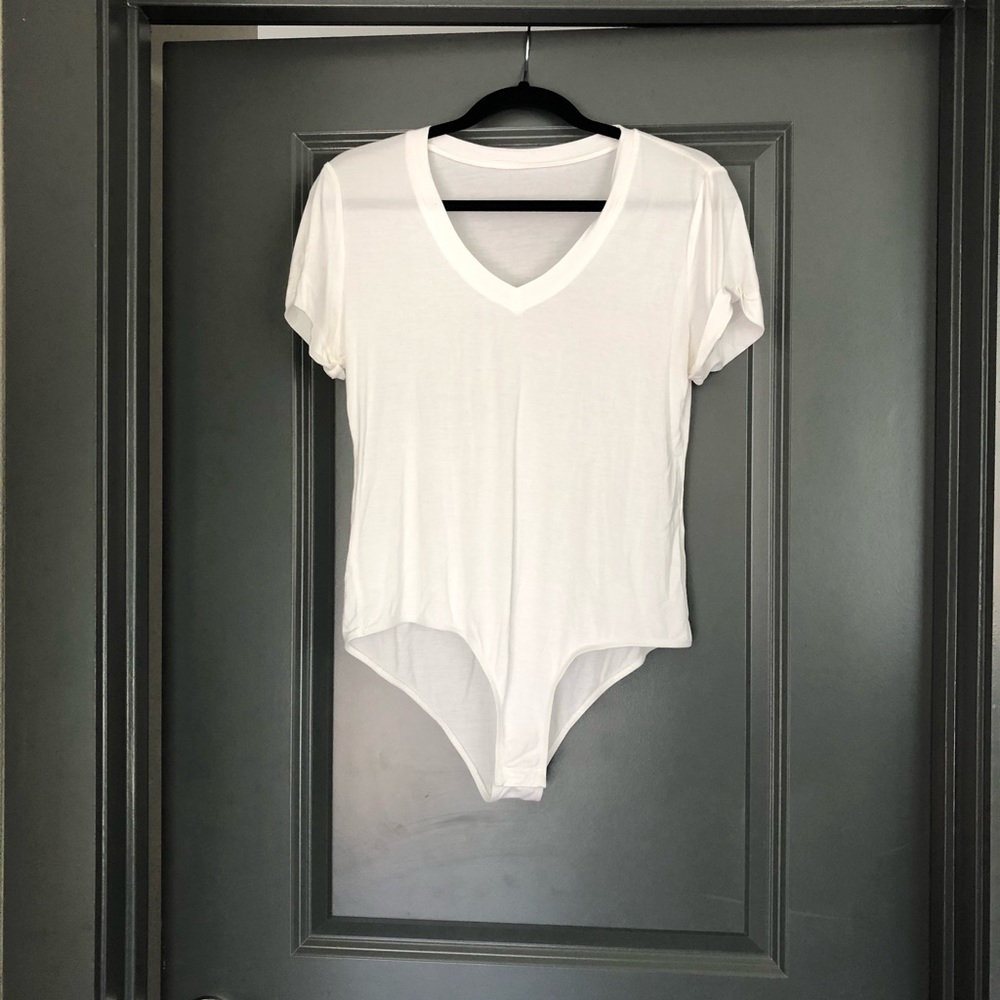 White V-Neck T-Shirt Bodysuit Brand New
